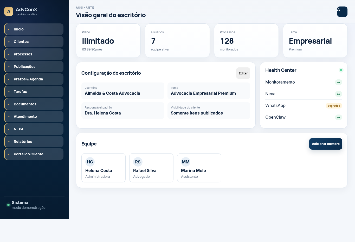 Tela de apresentação da configuração do escritório